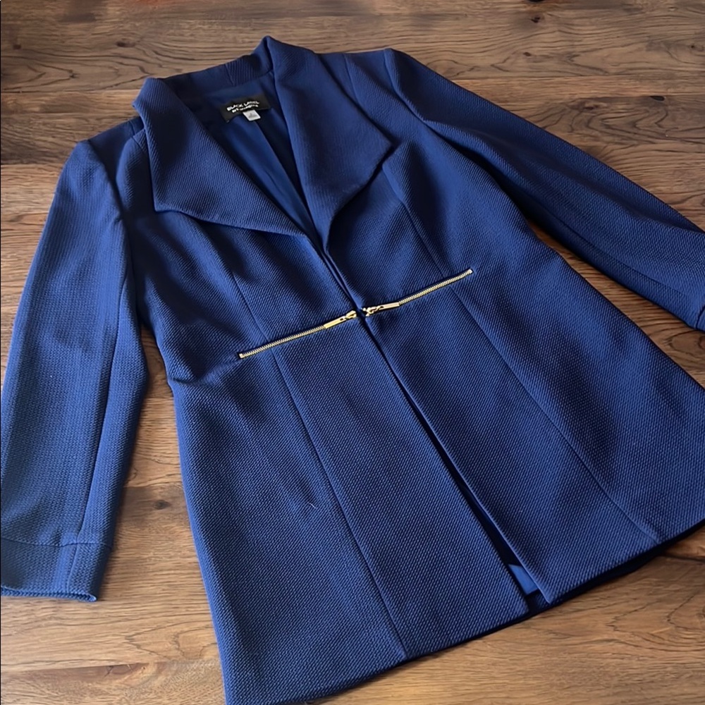 Black Label By Evan-Picone Navy Open Front Women's Textured Blazer Jacket 8